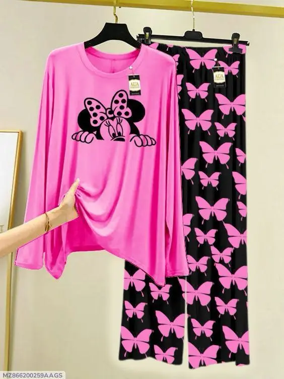 2pcs women stiched plain night suit.