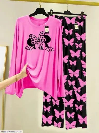 2pcs women stiched plain night suit.